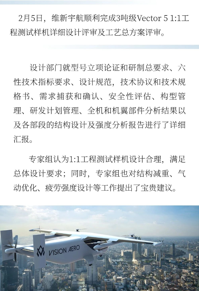 维新航空开始组装Vector5 eVTOL全尺寸工程测试样机